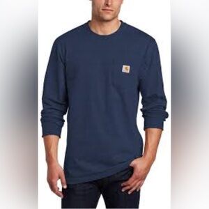 Carhartt Workwear K12 T-Shirt Mens L Navy Blue Pocket Long Sleeve